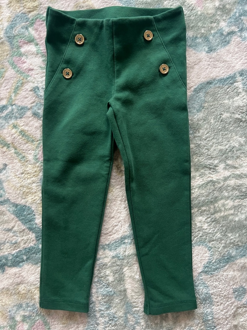 Janie and Jack Emerald Green Button-Front Knit Leggings